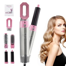 5 IN 1 Pro Hair Dryer Blow Hair Styler Curler Straightener Hot Air Brush Pink
