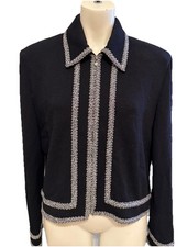 St John Collection Women  s Braid Trim Blazer Jacket Santana Knit gold Zipper 12