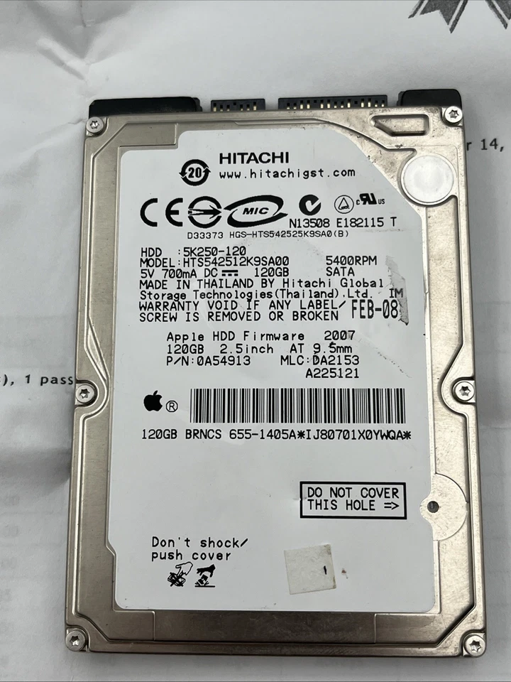 *HITACHI HTS542512K9SA00 SATA 120GB HDD HARD DRIVE 2.5 5400RPM LAPTOP L8-6 - Image 2 of 4