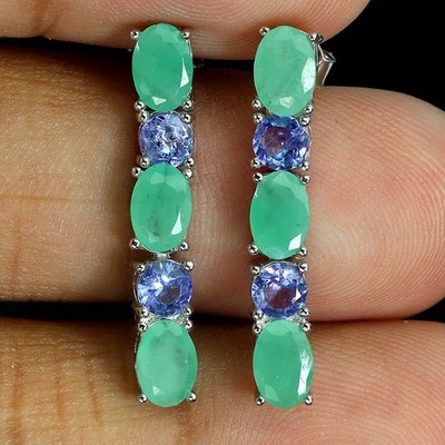 925 Sterling Silber Ohrringe Oval Emerald 6x4mm Tansanit Edelstein