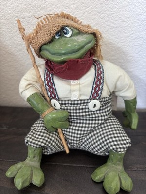Vintage Russ Country Folks Frog Tadpole Fishing Pole Shelf Sitter Vintage