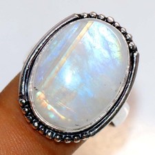Rainbow Moonstone 925 Silver Plated Ring US 9 Elegant Gift Design Trendy JW