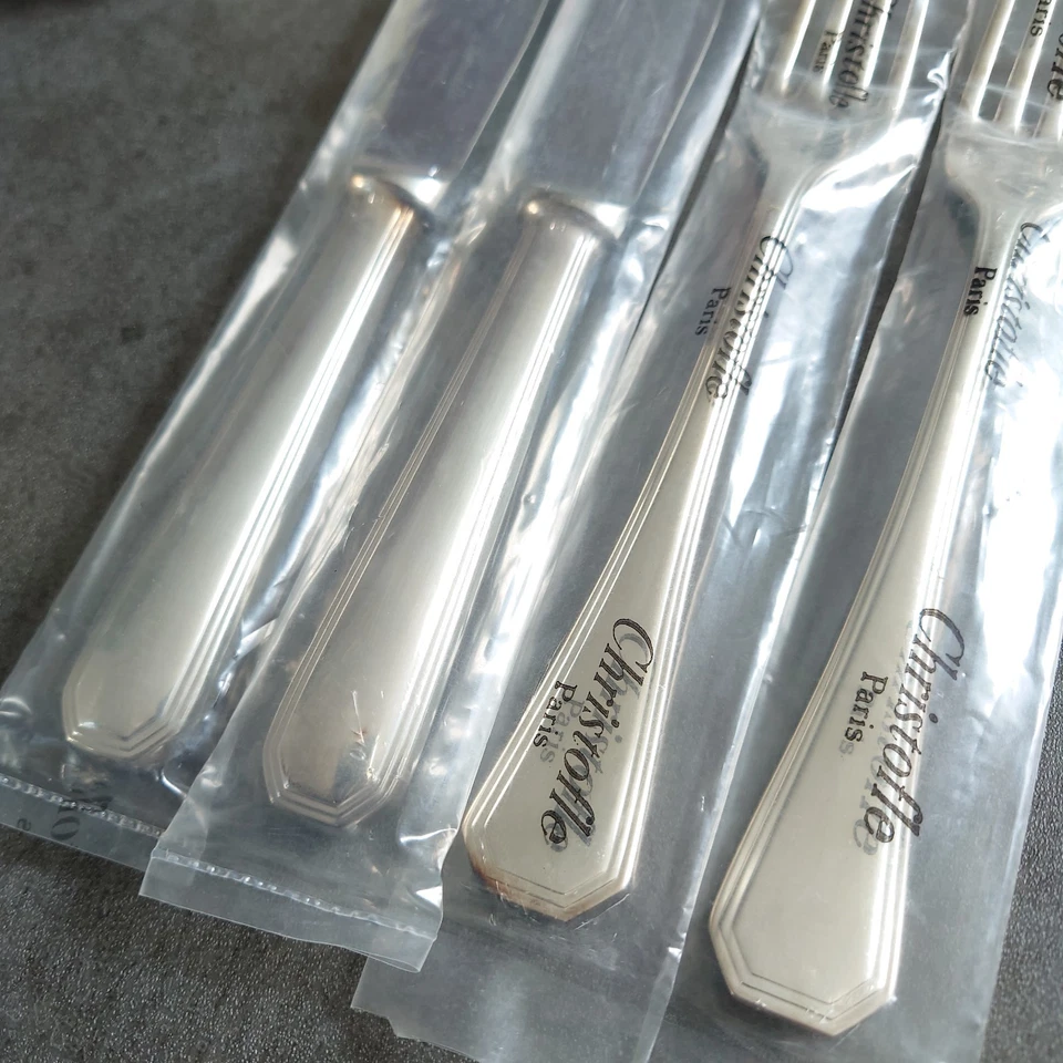 Horquilla de cuchillo estándar Christofle America plateada 4 piezas nueva Foto 3 de 4