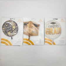 Lot 3 Anagram Congrats Grad Foil Balloons Round Cubez Jumbo Graduation Party