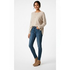 NWT Michael Kors Oatmeal Heather High Low Light Long Sleeve Basics Sweater Sz L