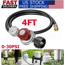 🔥4FT 0-30PSI Adjustable High Pressure Propane Regulator with Hose and PSI Gauge