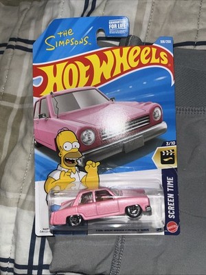 New Hot Wheels pink The Simpsons Family Car E Case !