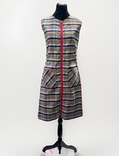 VTG 60s Plaid MOD A-line Dress.pull Ring FULL Front Zip.small
