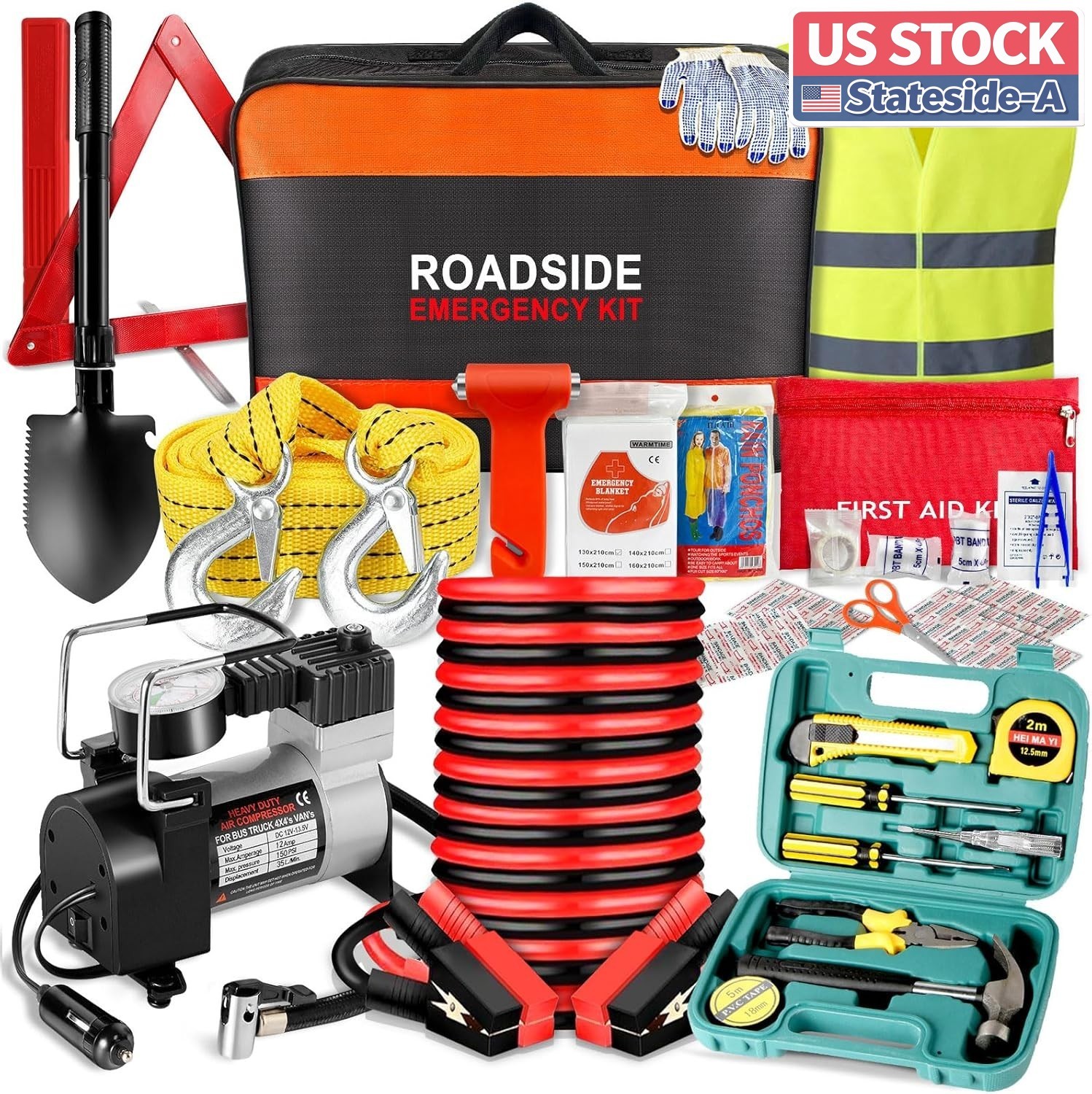 Car emergency kit (including air compressor), roadside car emergency kit