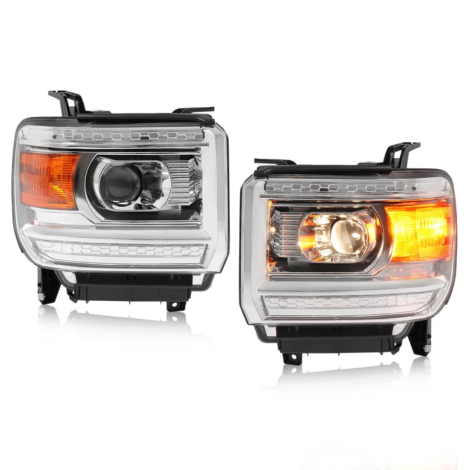 For 14-18 GMC Sierra 1500/15-19 2500HD 3500HD Halogen Factory Headlights L+R Foto 4 de 4