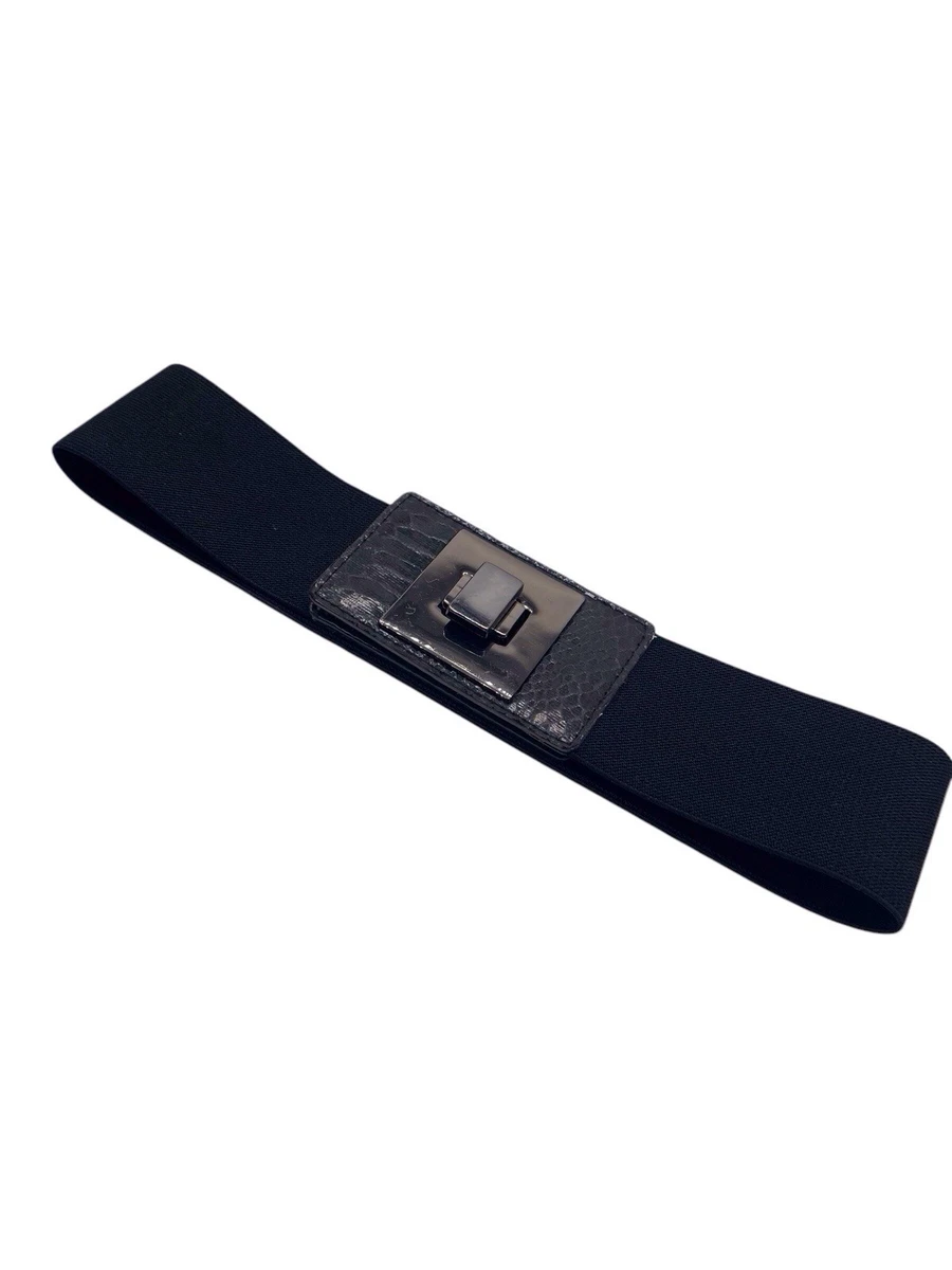 Betsey Johnson Black Stretch Belt Vintage Betsey Johnson Elastic Stretch Belt With Leather Tab  main image 2
