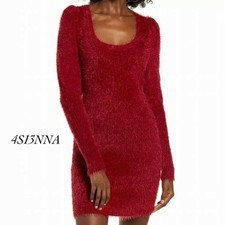 4SI3NNA Womens Maroon Bodycon Sweater Dress Faux Fur Dolman Sleeve NWOT Size XS