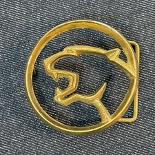 VINTAGE 1970s Cut-Out  Mercury Cougar Animal Solid Brass Belt Buckle Hippie Boho