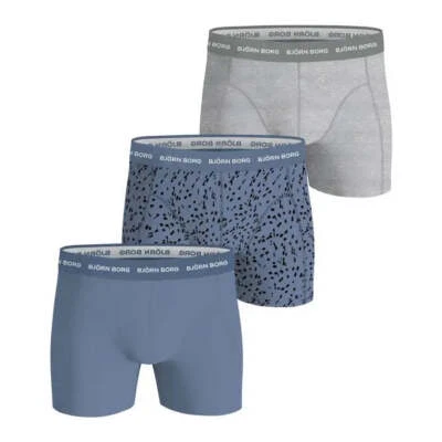 BJORN BORG Björn Borg 3 Pack Cotton Stretch Boxers - Blue Print, Grey