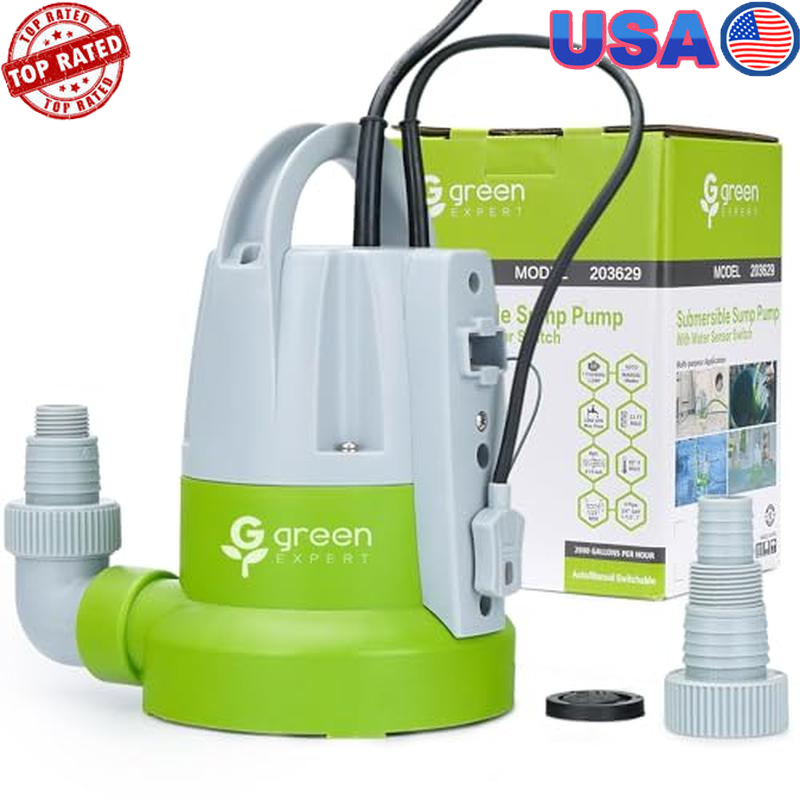 1/3HP Submersible Sump Pump Auto Manual Operation Flow Sensor Last Inch Drainage