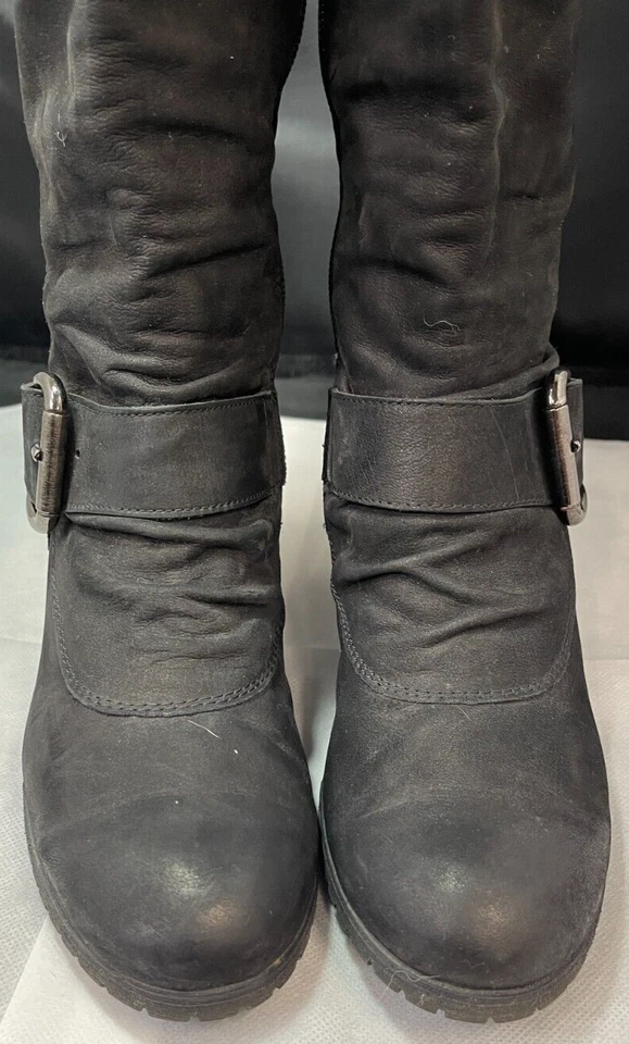 Botas de Moto Paul Green Kimberly Altas Cuero Negro Tacón Talla 7.5 Con Buck Foto 3 de 4