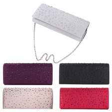 Elegant Satin Flap Crystal Clutch Evening Bag - Diff Colors Avail