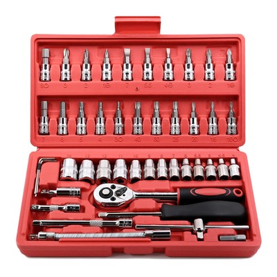 46 Pieces 1/4 inch Drive Socket Ratchet Wrench Set, with Bit Socket Set Metric