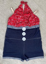 Girls Revolution Dancewear 1 Piece Outfit Red Bandana Halter Denim Shorts 2XL