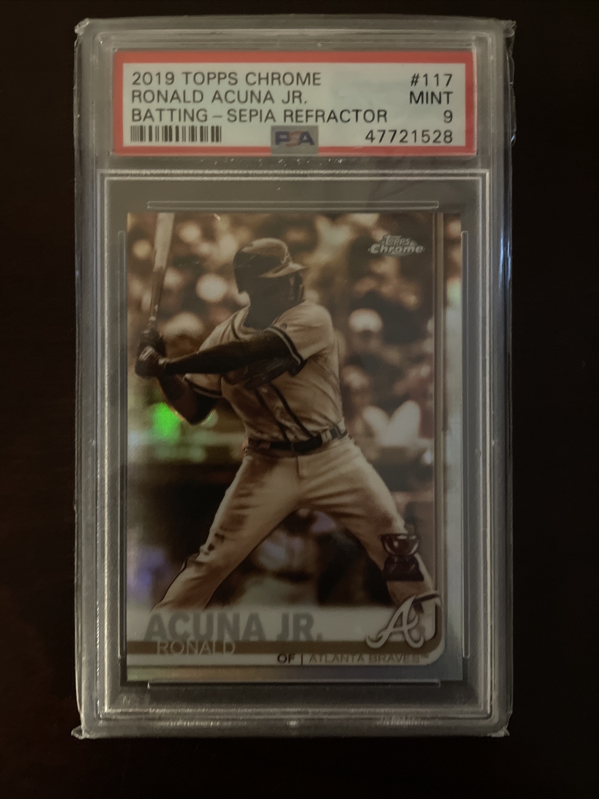 RONALD ACUNA JR 2019 TOPPS CHROME BATTING SEPIA REFRACTOR ROOKIE CUP #117 PSA 9