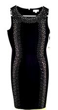 NEW Calvin Klein Black Dress Knit Sleeveless Sequins Rhinestones Size 4