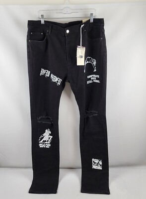 mnml Jeans Mens 40 Vintage Black New Order Corporate Rock Still Sucks Denim NWT