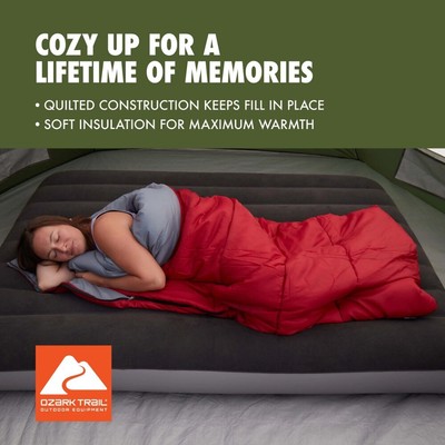 Ozark Trail 50-Degree Warm Weather Rectangular Sleeping Bag, Red, 33''x75''