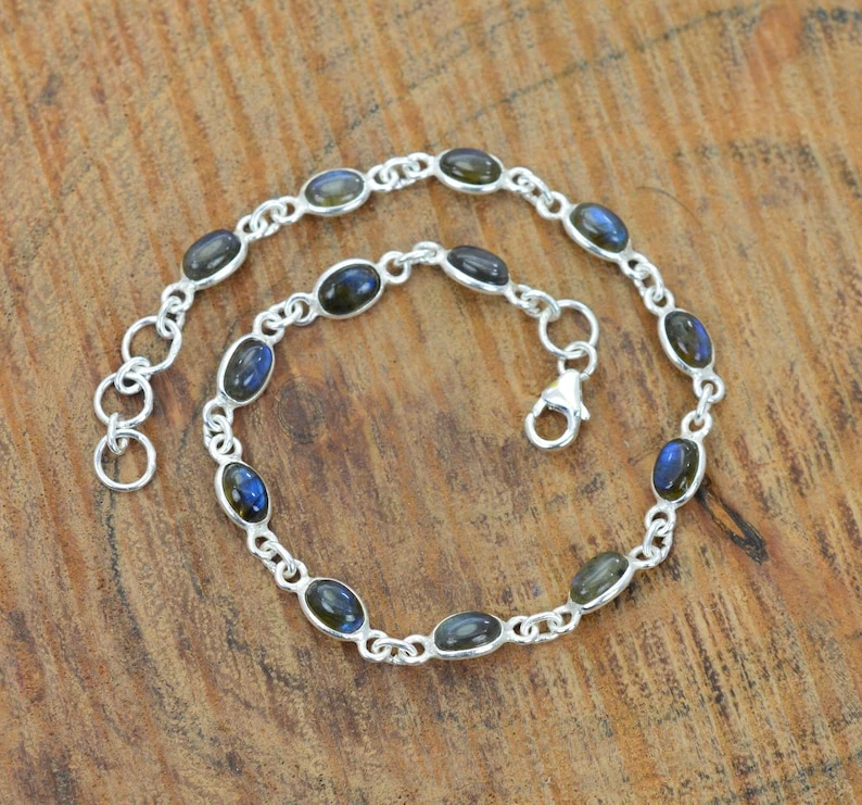 Blue Labradorite Gemstone Bracelet Handmade Bezel Setting in 925 Silver - Image 3 of 4