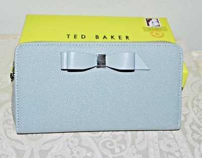 NWT $150 TED BAKER Aine Bow Zip Around Leather Matinee Wallet Grey