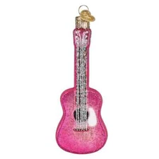 Old World Christmas GLITTERED GLAM GUITAR  (38107) Glass Ornament w/OWC Box