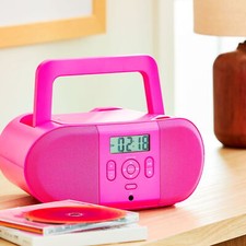 NEW Portable Boom Box CD Boombox with Digital FM Radio, Pink CD Player