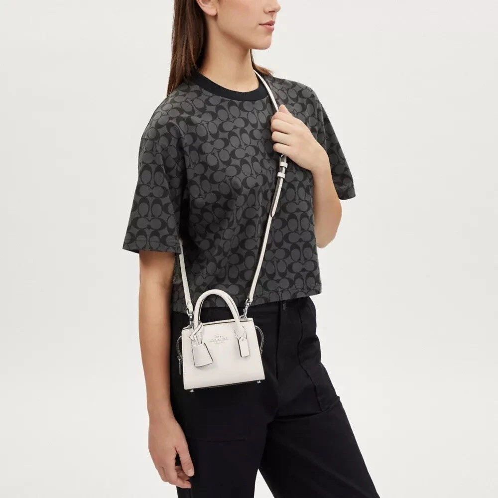 Borsa a tracolla Coach Andrea Mini nuova con etichette in raffinata pelle di vitello CO974 gesso