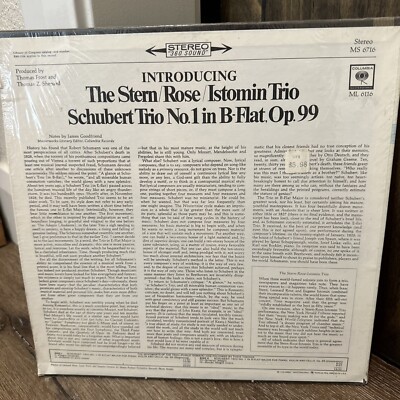 THE STERN / ROSE / ISTOMIN TRIO SCHUBERT TRIO NO 1 B-FLAT VINYL LP