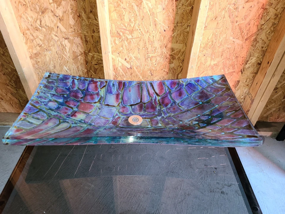 Hermoso Fregadero de Vidrio Artístico Multicolor Firmado por Artista 30" Transforma tu Baño Foto 2 de 4