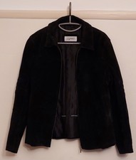 Esprit Vintage Retro Women's Black Suede Leather Jacket Full Zip Padded Large L