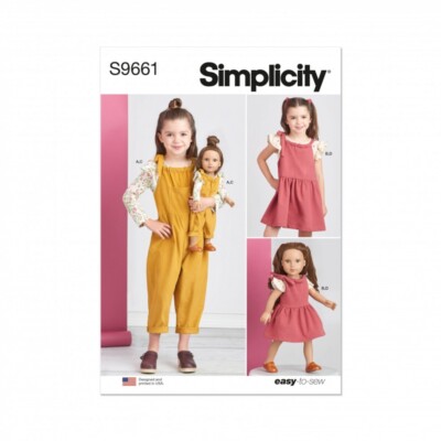 Simplicity Schnittmuster 9661 Oberteile, Latzhosen, Kleider, Puppenkleidung