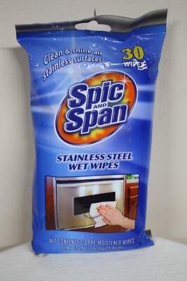 Spic And Span Stainless Steel Wet Wipes Pack of 30 Pre-Moistened 7''x 10''