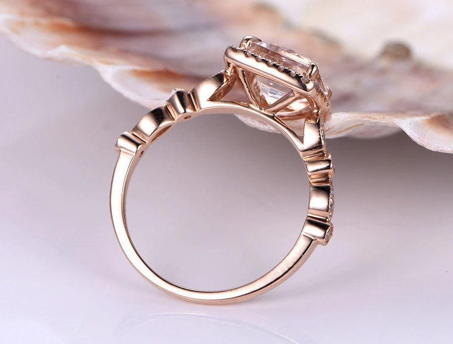 1.4ct Lab-Created Peach Morganite Halo Engagement Ring 14k Rose Gold Plated - Image 4 of 4