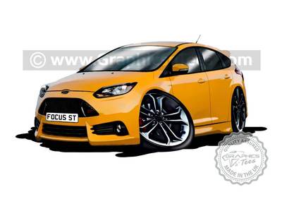 Focus ST3 Caricature Car Art Cartoon A4 Print Tangerine Scream ...