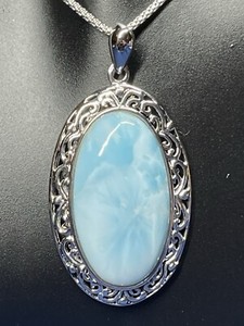 .925 Sterling silver Larimar & Blue Topaz Artisan Pendant with 18" snake chain