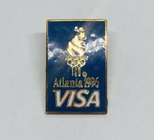 Vintage 1996 Atlanta Olympic Enamel Brass Lapel Pin Visa Torch Flame 22
