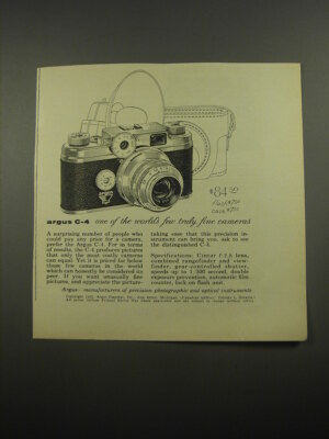 1956 Argus C-4 Camera Ad - Argus C-4 one of the world's few truly fine cameras