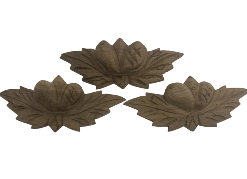 Victorian Style Carved Wood Drawer Pulls Handles Leaf Motif Walnut 7" Lot of 3