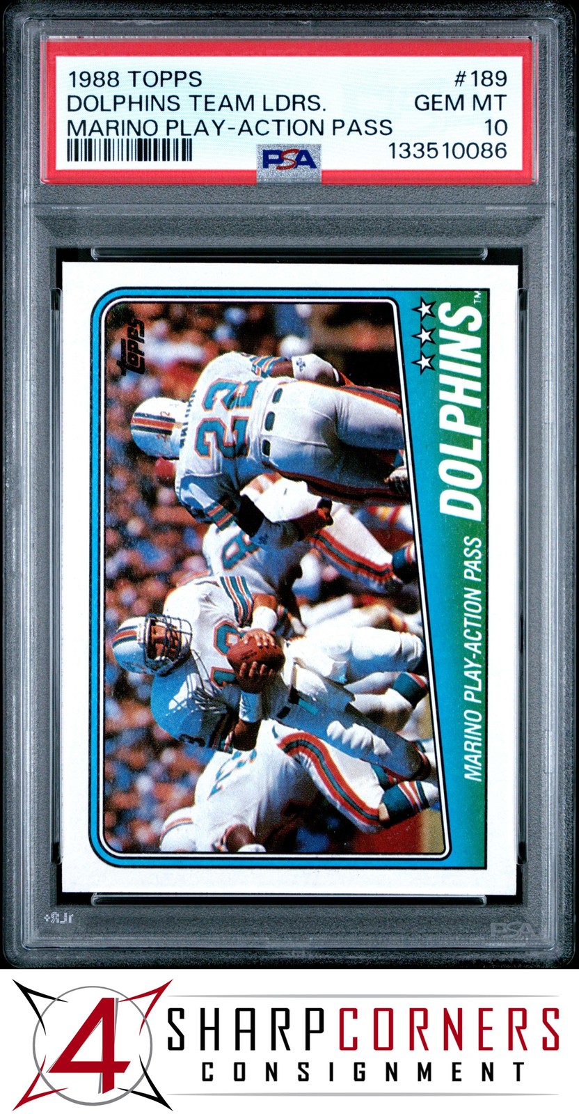 1988 TOPPS #189 DAN MARINO DOLPHINS HOF PLAY-ACTION PASS PSA 10