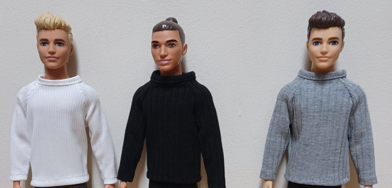 Ken 12" Doll Clothing 3 Long Sleeve Shirts Black, Gray, White