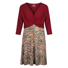 Title Nine Women's Sz M Athleisure Dress Red Twist Top Multicolor Skirt Stretch