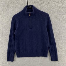 Polo Ralph Lauren Sweater Mens Medium Navy Wool Cable Knit 1/4 Zip Mock Neck