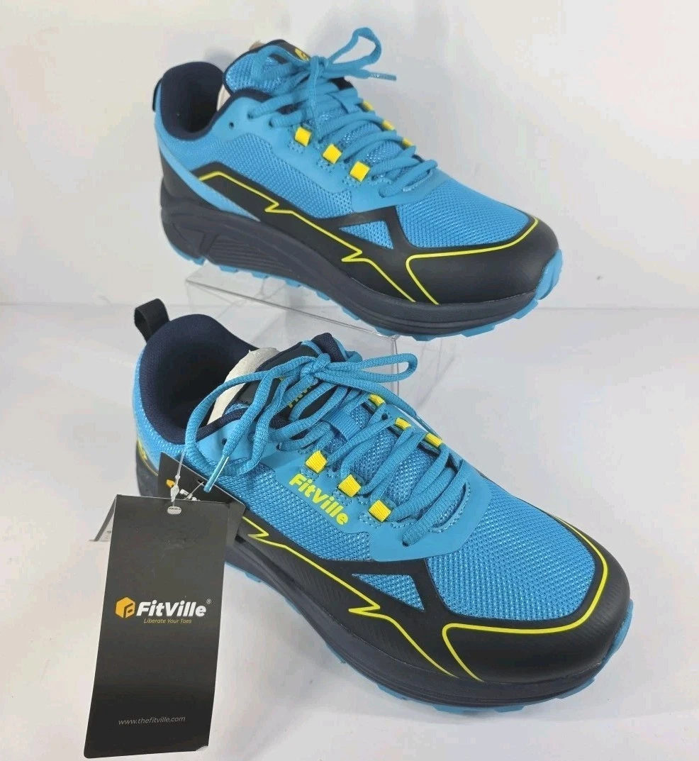 FitVille Mens Running Shoes Trail Jogging Walking Athletic Sneakers 10 Wide Blue