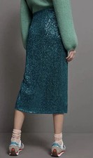 Maeve Anthropologie Sequined Midi Skirt Teal Green Women s Size M - NWT