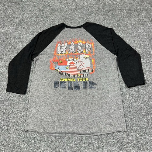 WASP Large Raglan Shirt Gray Cotton Band Rock GUC - Picture 5 of 6